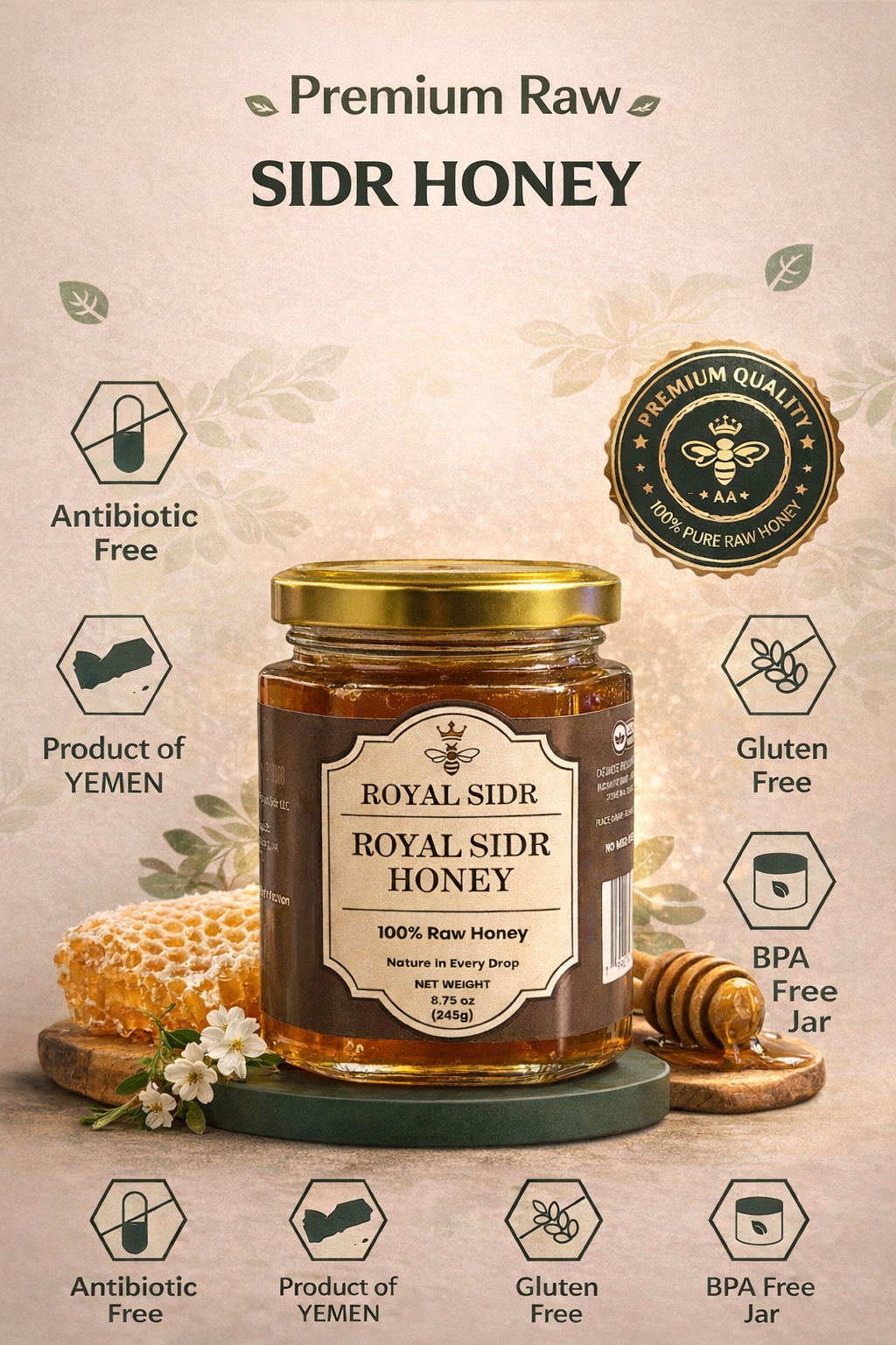 Royal Sidr Honey (245g) – Grade A Premium Yemeni Honey
